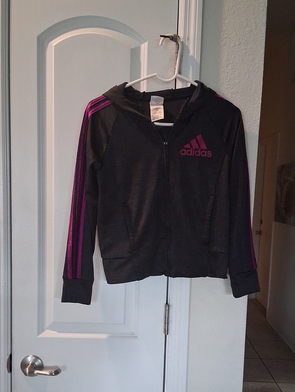 adidas Black Hoodie with Pink Stripe Detail